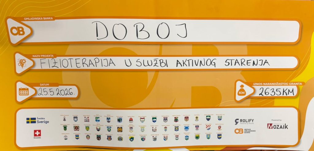 ФИЗИОТЕРАПИЈА У СЛУЖБИ АКТИВНОГ СТАРЕЊА, ПРОЈЕКАТ ПОДРЖАН ОД ОМЛАДИНСКЕ БАНКЕ ДОБОЈ